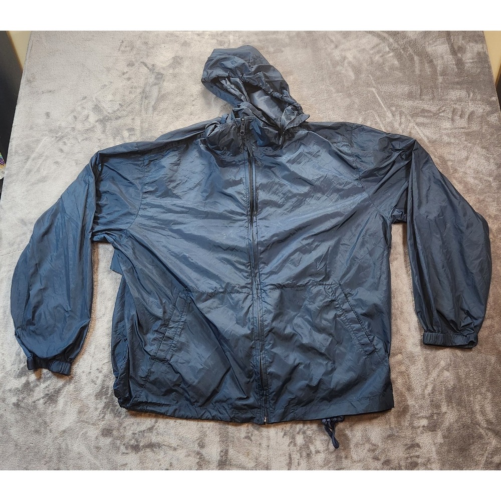 Eddie Bauer Jacket Mens XL Blue Windbreaker Hooded Packable Lightweight Gorpcore